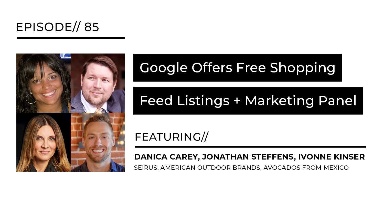 google shopping feed listings and a panel